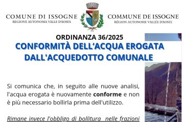 Ordinanza n. 36/2025 Conformit&#224; dell&#39;acqua erogata dall&#39;acquedotto comunale